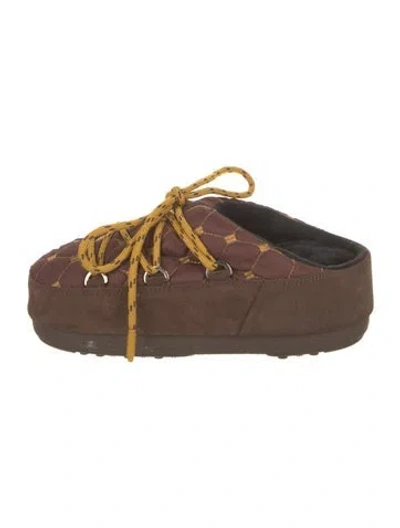 Pre-owned Moon Boot Nylon Printed Flats In Brown