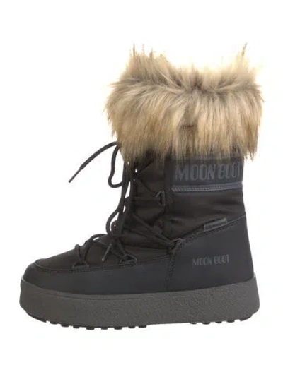 Pre-owned Moon Boot Nylon Printed Lace-up Boots In Black