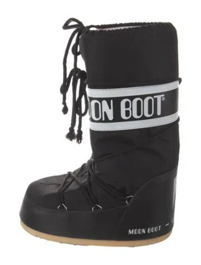 Pre-owned Moon Boot Nylon Printed Lace-up Boots In Black
