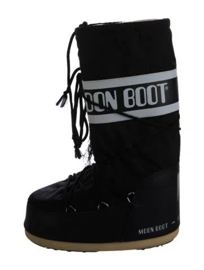 Pre-owned Moon Boot Nylon Printed Lace-up Boots In Black