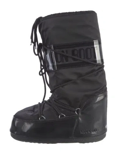 Pre-owned Moon Boot Nylon Printed Lace-up Boots In Black