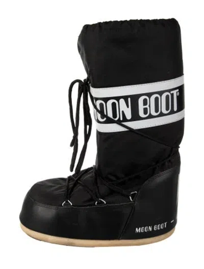 Pre-owned Moon Boot Nylon Printed Lace-up Boots In Black