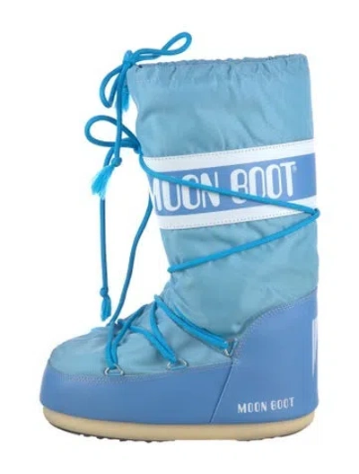 Pre-owned Moon Boot Nylon Printed Lace-up Boots In Blue
