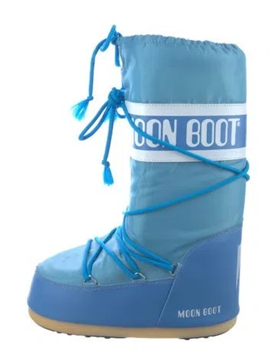 Pre-owned Moon Boot Nylon Printed Lace-up Boots In Blue
