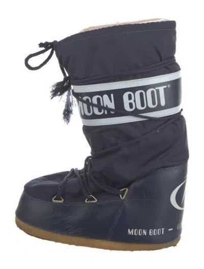 Pre-owned Moon Boot Nylon Printed Lace-up Boots In Blue