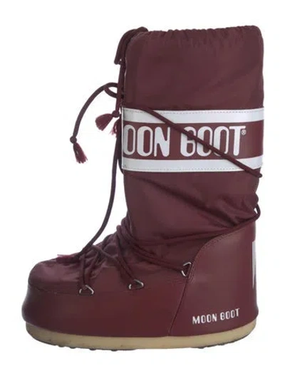 Pre-owned Moon Boot Nylon Printed Lace-up Boots In Burgundy