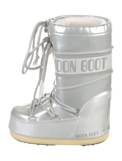 Pre-owned Moon Boot Nylon Printed Lace-up Boots In Grey/metallic