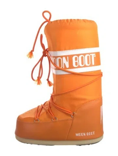 Pre-owned Moon Boot Nylon Printed Lace-up Boots In Orange