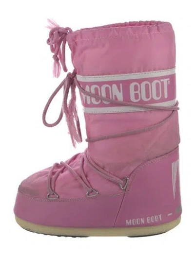 Pre-owned Moon Boot Nylon Printed Lace-up Boots In Pink