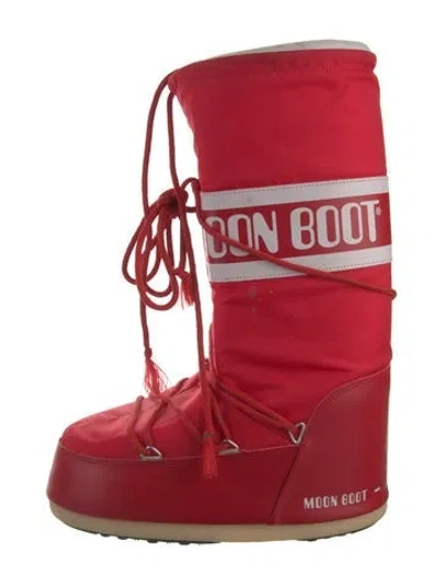 Pre-owned Moon Boot Nylon Printed Lace-up Boots In Red