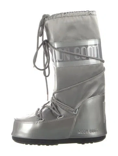 Pre-owned Moon Boot Nylon Printed Lace-up Boots In Silver