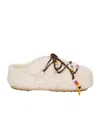 Moon Boot Women's Beaded Faux Fur Slippers In White