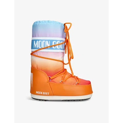 MOON BOOT ORANGE ICON SUNRISE LOGO-PRINT SHELL SNOW BOOTS EUR 23 /6.5 UK