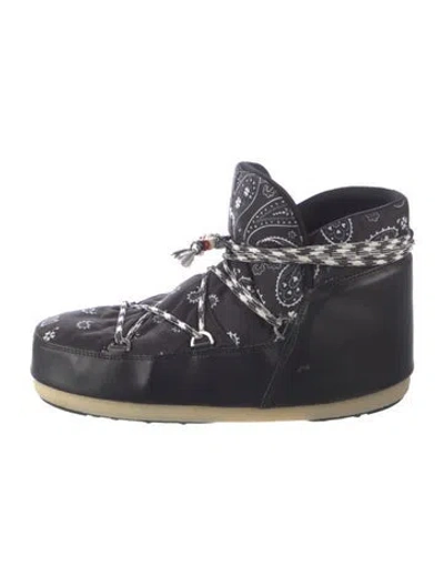 Pre-owned Moon Boot Paisley Print Lace-up Boots In Black