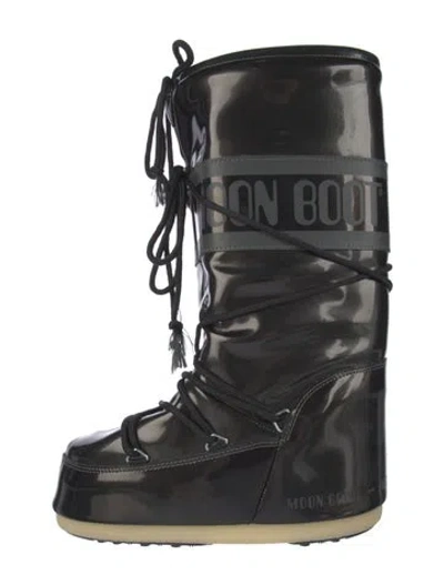 Pre-owned Moon Boot Patent Leather Lace-up Boots In Black