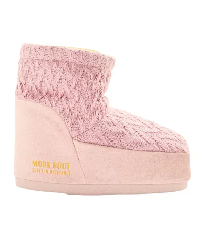 Moon Boot Pink  Yellow Color-blocked Knit Snow Boots