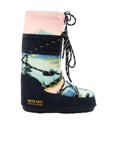 Moon Boot Printed Ankle Boots In Black