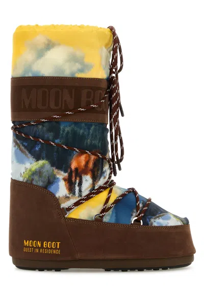MOON BOOT MOON BOOT PRINTED CANVAS AND SUEDE MOON BOOT X GUEST IN RESIDENCE ICON BOOTS