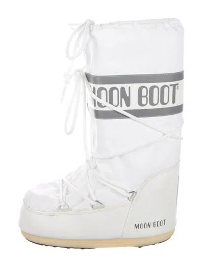 Pre-owned Moon Boot Printed Lace-up Boots In White