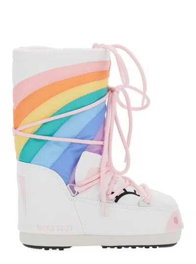 Moon Boot Rainbow Motif Snow Boot In White