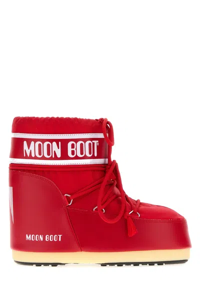 Moon Boot Red Nylon Icon Low Ankle Boots In Animal Print