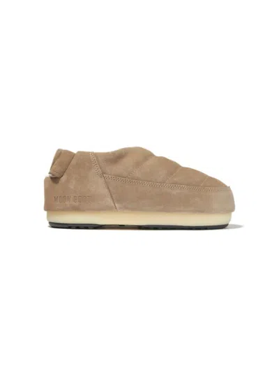 Moon Boot Kids' Round-toe Suede Slippers In Neutrals