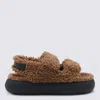 Moon Boot Shearling Sandals With Thick Sole In Brown