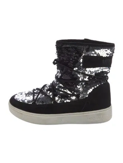 Pre-owned Moon Boot Sequins Printed Wedge Sneakers In Black
