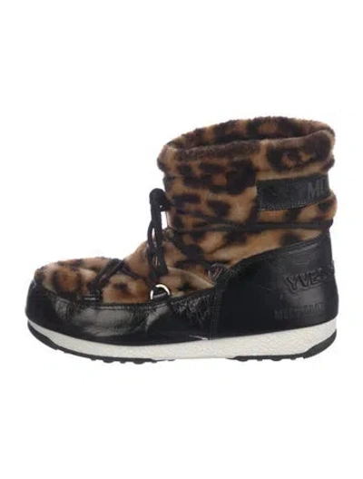 Pre-owned Moon Boot Shearling Animal Print Snow Boots In Brown