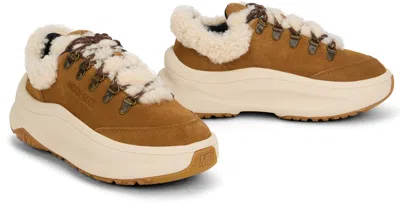 Moon Boot Shearling Ankle Contour Sneakers In Brown