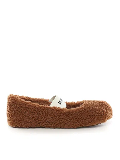 Moon Boot Shearling Ballerina Flats In Sand