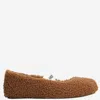 Moon Boot Shearling Ballerina Flats With Logo In Brown