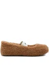 Moon Boot Shearling Ballerina Flats With Logo In Brown