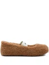 Moon Boot Shearling Ballerina Flats With Logo In Brown