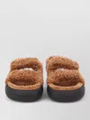 Moon Boot Shearling Double Strap Flat Sole Sandals In Brown