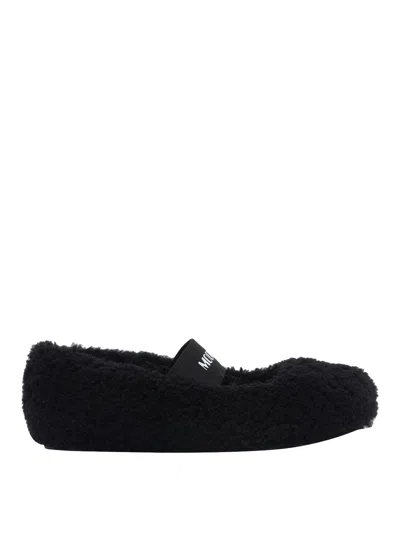 Moon Boot Shearling Flats In Black