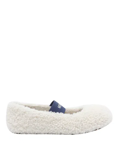 Moon Boot Shearling Flats In White