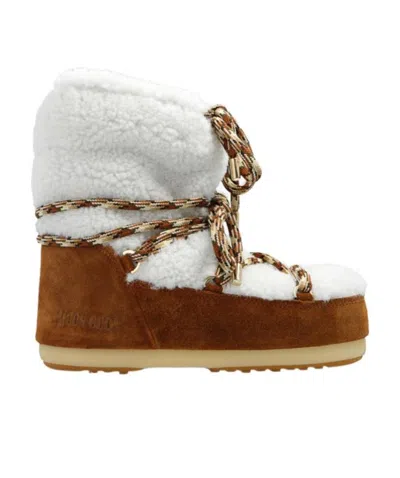 Moon Boot Shearling-lined Lace-up Boots In Gray