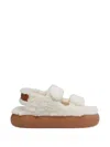 Moon Boot Shearling Sandals With Thick Sole In White
