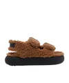 Moon Boot Shearling Sandals With Thick Sole In Brown