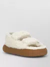 Moon Boot Shearling Sandals Flat Sole Open Toe In White