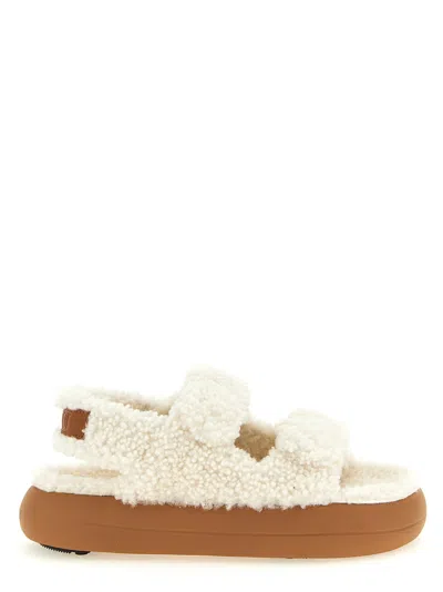 MOON BOOT SHEARLING SANDALS WHITE