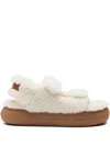 Moon Boot Shearling Sandals With Thick Sole In White