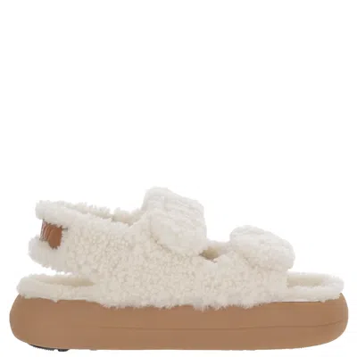 Moon Boot Shearling Sandals With Dual Adjustable Straps In White