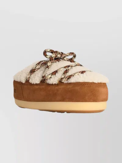 Moon Boot Shearling Slippers With Faux Fur Lining In Brown