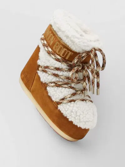 Moon Boot Shearling Trim Suede Boots Chunky Sole In Multi