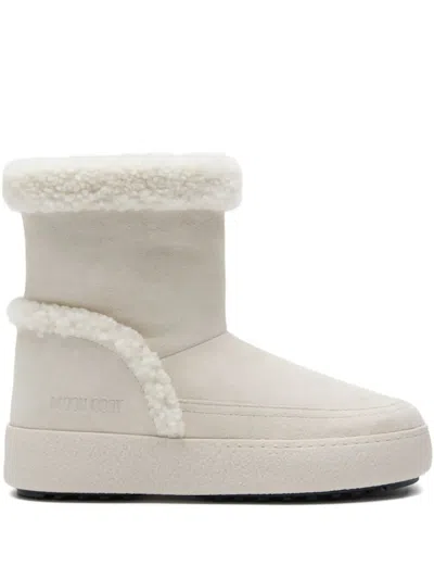 Moon Boot Shearling-trimmed Suede Boots In White