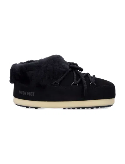 Moon Boot Shearling-lined Lace-up Flat Bootie In Black