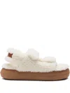 Moon Boot Platform Sandals Double Straps Shearling Upper In White