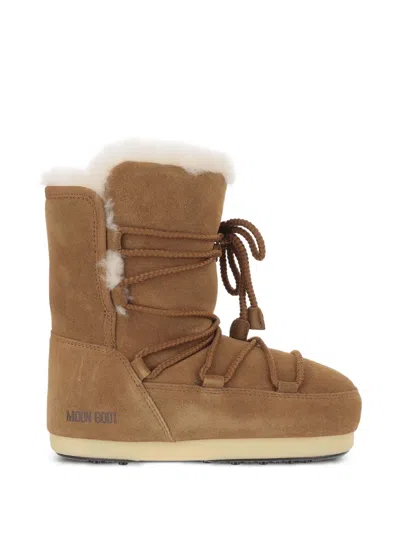 Moon Boot Shearling-trim Lace-up Boots In Brown